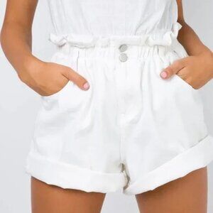 Princess Polly Shipwreck Paperbag Denim Shorts in White (Size 4)